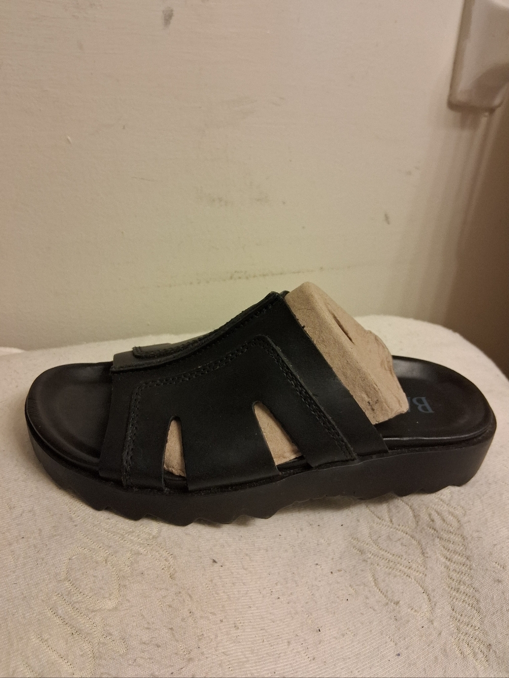 Mens BASS Black Leather Slide Sandals size 7 - Picture 9 of 16